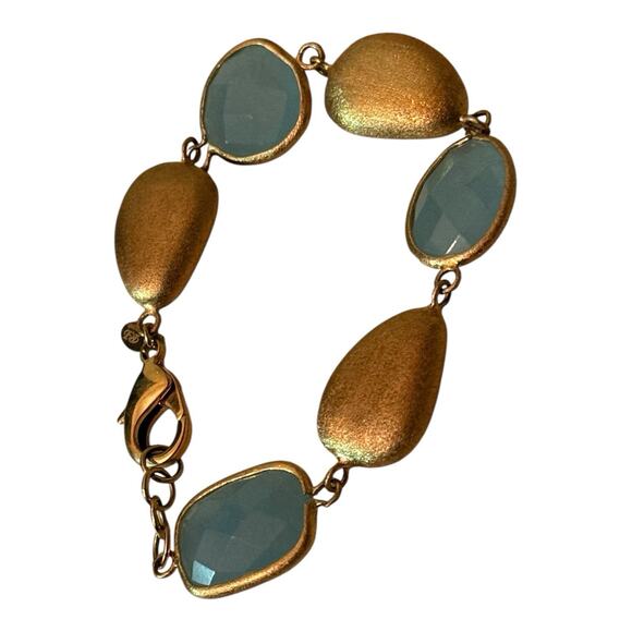 Rivka Friedman 18k Gold Clad Pebble & Aquamarine Rock Blue Crystal Bracelet OS - Picture 2 of 9